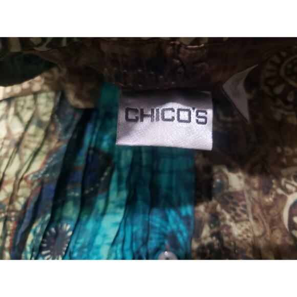 Chico's 100% Silk Multi Color Unique Design Button Up Collared Blouse | Size 2 - Picture 3 of 7